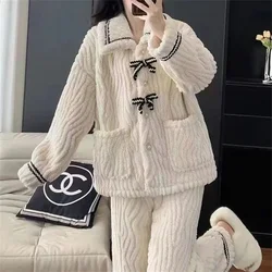 Women's Pajama Set 2024 Winter New Pajama Female Internet Celebrity Simple Loose Dormitory Coral Velvet Home Clothes Set Pajama