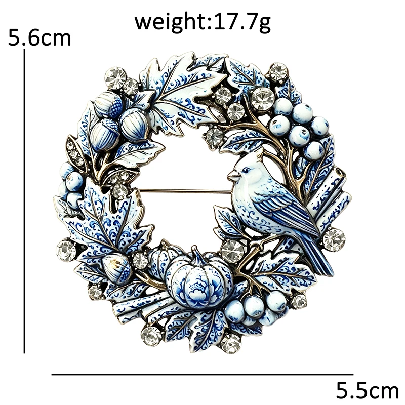 Wuli&baby Weihnachts-Vogelkranz-Broschen für Frauen Vintage 3-farbige Kürbis-Pflanzen-Kreis-Blumen-Broschen Neujahrsgeschenke – Detail 4
