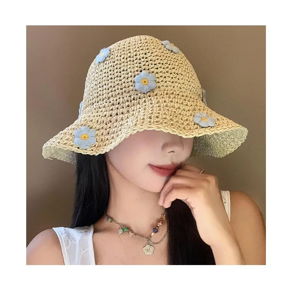 Sun Hats for Women Summer Straw Crochet Bucket Hat Women\'s Foldable Panama Cap UV Sun Cap Fishing Hat Vacation Beach Hat