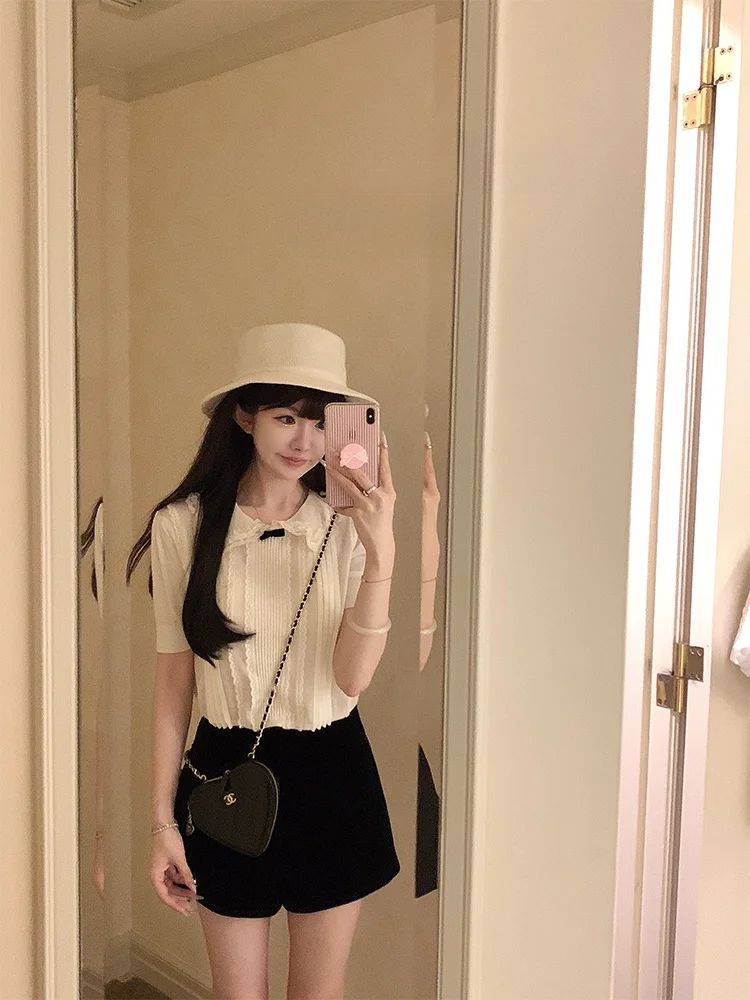 

Винтажные вязаные бархатные шорты Miu Sle с кружевной отделкой Golden Musoom, женские, модные, из смесовой ткани (полиэстер, акрил, нейлон, шерсть)