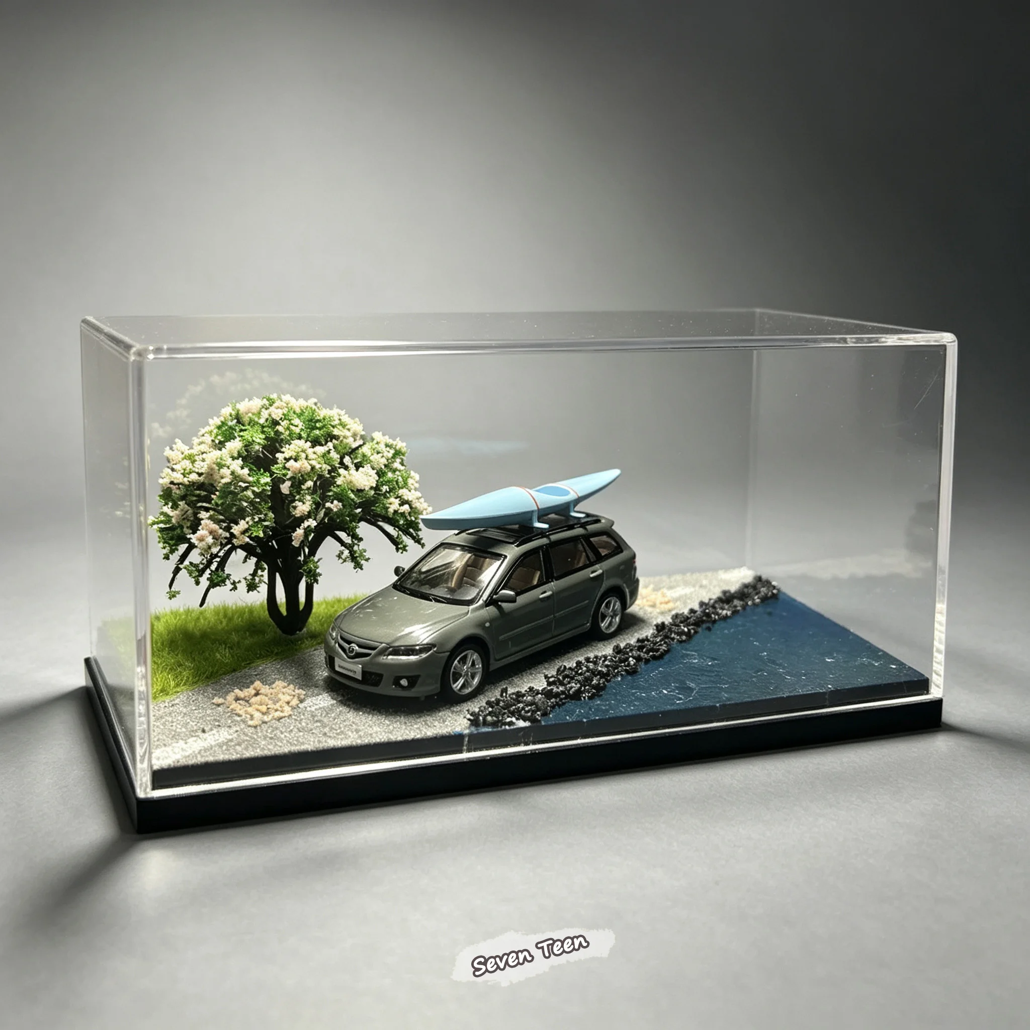 1 64 Riverside Cherry Blossom Scene Mini Car Model Acrylic Display Base Home Decor Photography Enthusiast Mens Gift