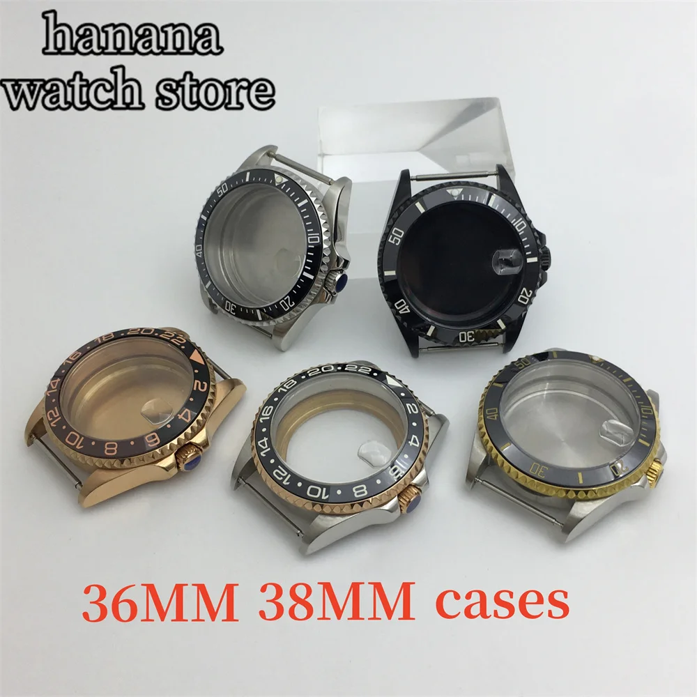 36mm 38mm Silver Black Rose gold stainless steel case Sapphire glass ceramic bezel for NH34 NH35 NH36 PT5000 ETA2824 movement