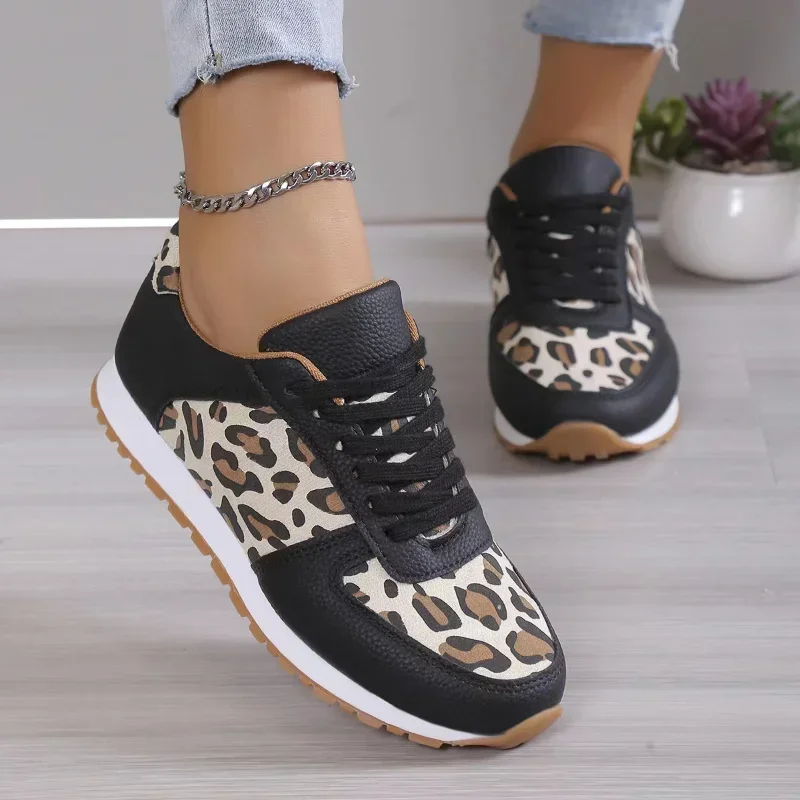 Damskie trampki na platformie Leopard grube dno buty wulkanizowane kobieta Casual mieszkania buty do chodzenia Plus rozmiar 43