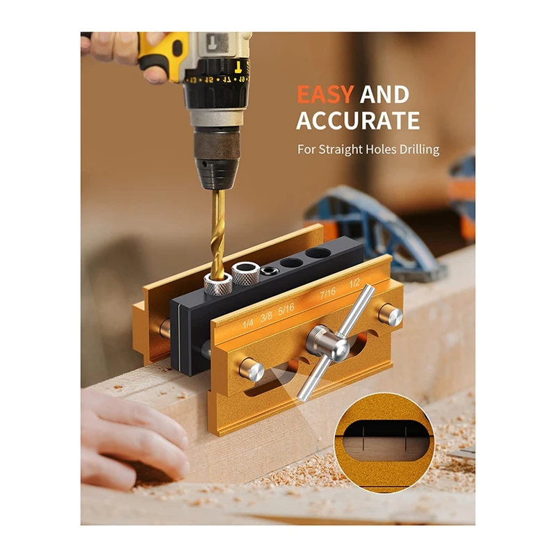 ABPP-Self Centering Doweling Jig، للثقوب المستقيمة، مجموعة محدد موقع النجارة بعرض قابل للتعديل مع 6 جلبات دليل الحفر