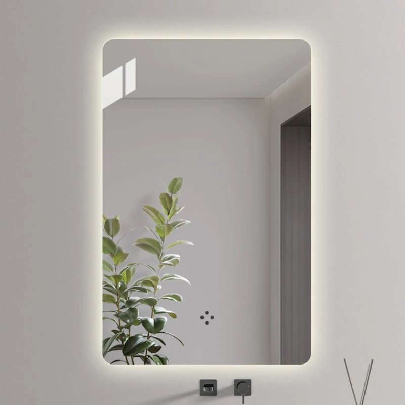 Rectangle Light Aesthetic Mirror Touch Control Bathroom Large Rectangular Mirror Anti Fog Espejo Redondo Washroom Accessories