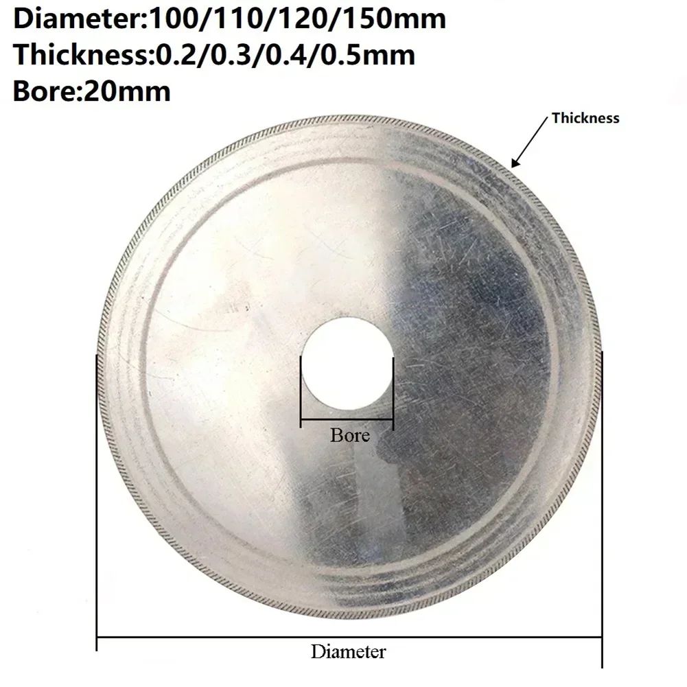 1pc Disco da taglio diamantato 20mm Foro Super sottile Lama per sega per pietra di vetro Ambra Taglio di pietre preziose 100/110/120/150mm