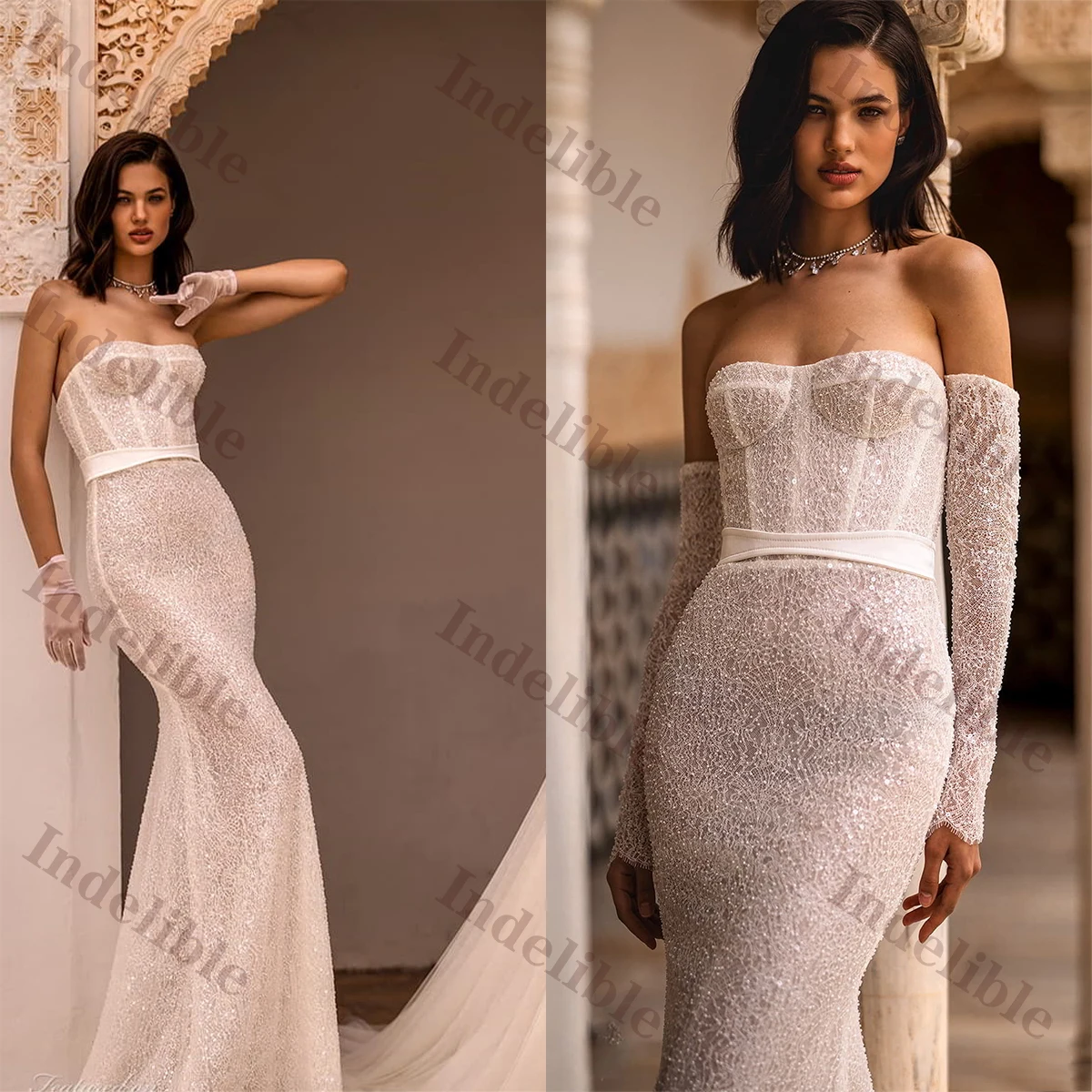 

Customized Sexy Fit Slim Mermaid Wedding Dress New Cut-Out Lace Sweetheart Bridal Gowns Brush Train Robe Vestido De Noiva