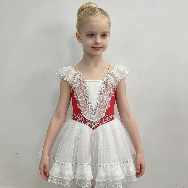 BT2607231029 High Quality Custom Size Kids Girls  Ballet Dance Performance Wear Gilsay Red Long Romantic Tutu Dress