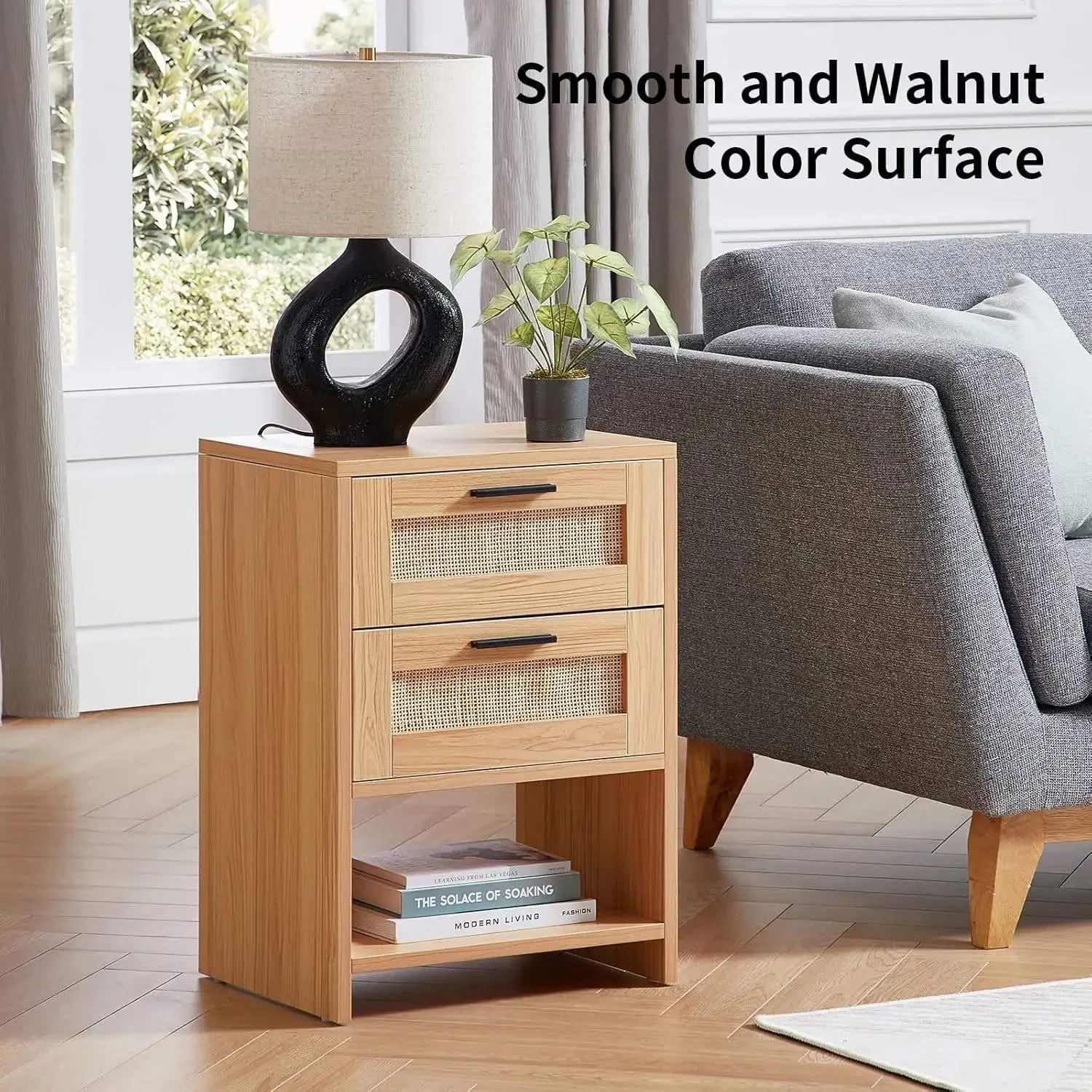Cross-border Amazon rattan bedside table simple solid wood storage cabinet bedroom bedside small cabinet editor low cabinet furn