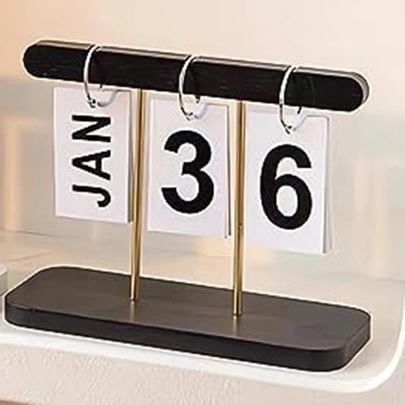 Perpetual Daily Flip Calendar For Desk Reusable Office Desktop Decor Home Accessories Photography Props Easy To Use Black