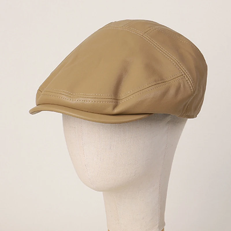 

PU Leather Cap Men Women Hat Flat Duckbill Newsboy Ivy Autumn Winter Warm Golf Driving Accessory For Outdoor Spring Hike