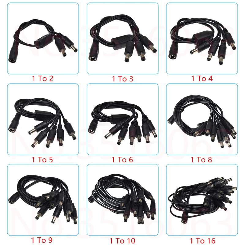 5V 12V 5.5mmX2.1mm 1 do 2/3/4/5/6/8/10/16 Way żeńskie do męskiego rozdzielacza zasilania DC Złącze adaptera Przedłużacz kabla LED CCTV