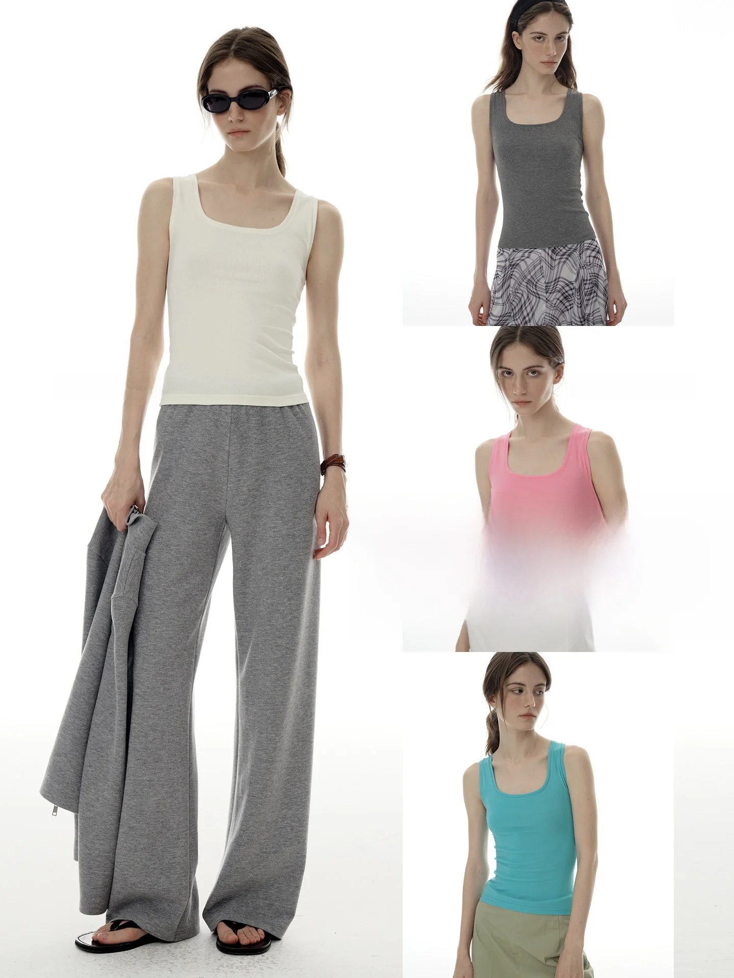 Basic Style Women's Tank Top Sleeveless U-Neck Elastic Slim Fit Underwear Vest Multi-Color Cycle Document Short H-Shape Backless