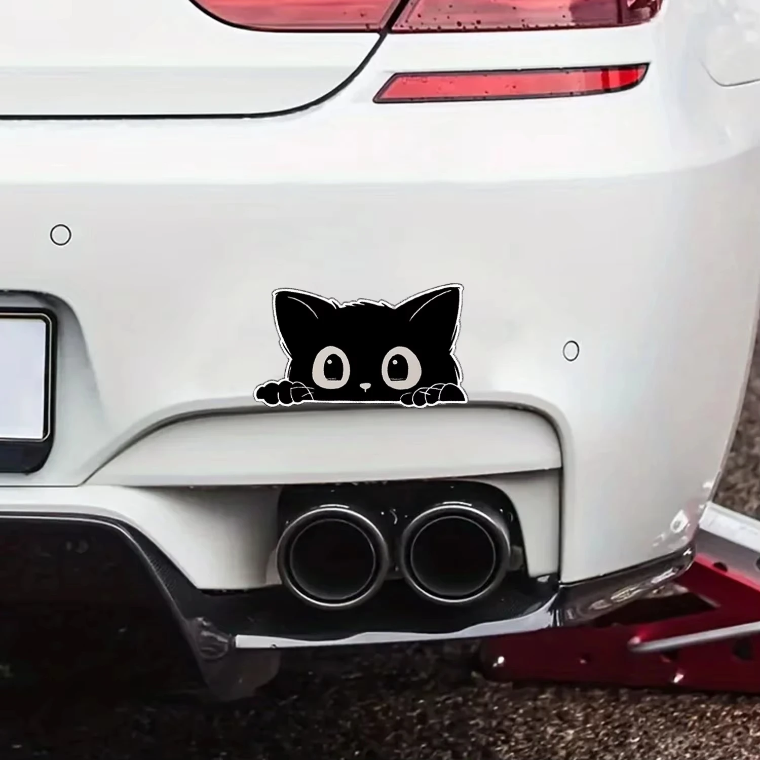 1PC Pet Lover Scene Peeking Black Cat Sticker, Black-Yellow Contrast Cartoon Cat Personalized Body Decal