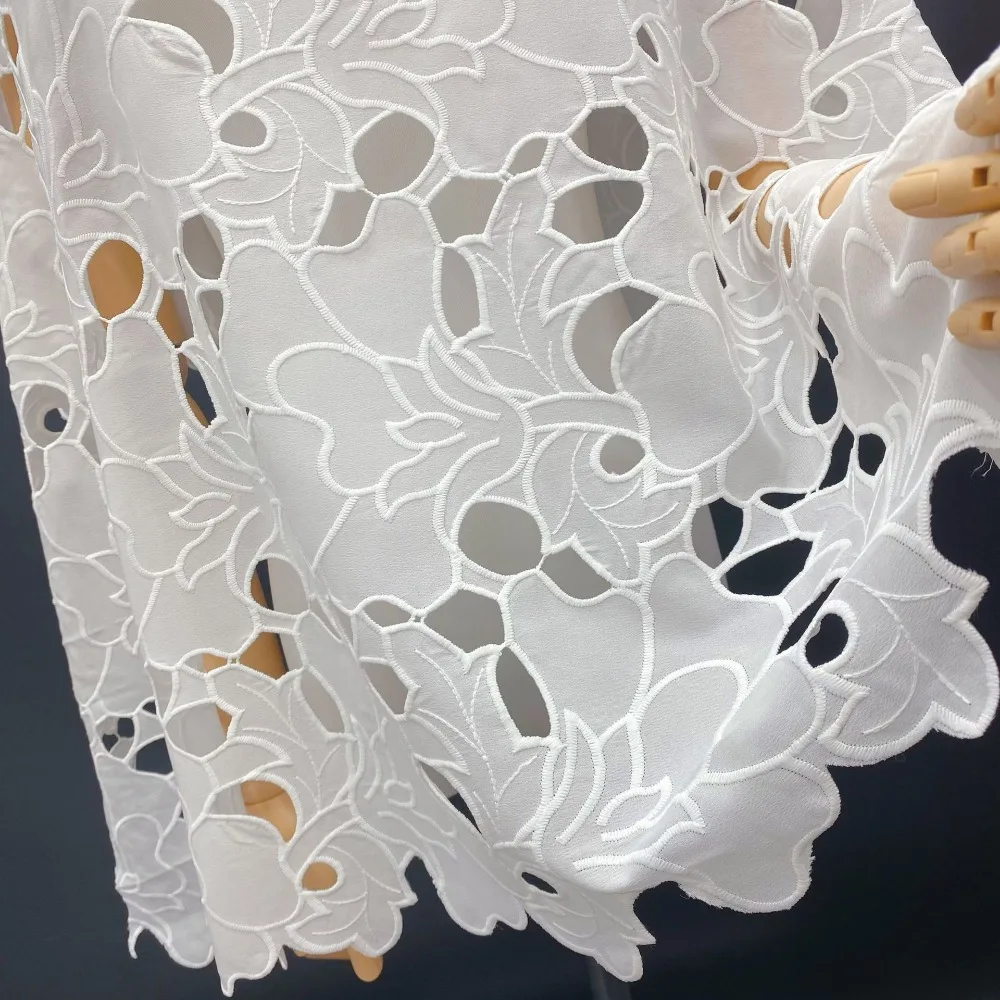 Chiffon Cloth Hollow Embroidery Lace Fabric for Fashionable Women Dress Making Designer Fabric By The Yard