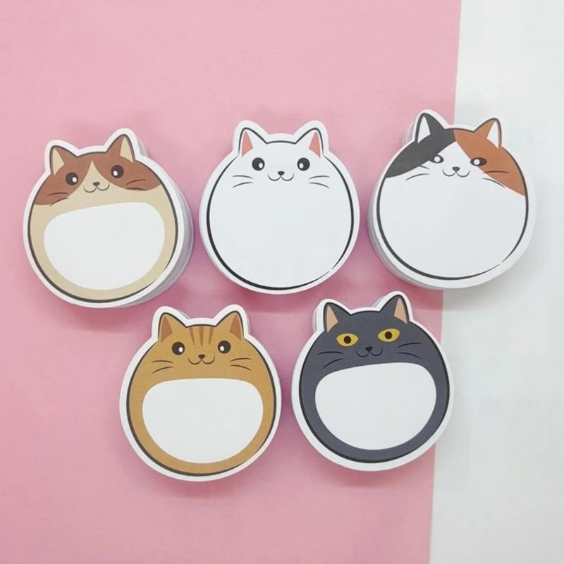 5pcs猫の形状デザインスティックノートパッド自己粘着メモパッドスティックパッドスティックノートパッド自己服用メモ帳セットセット