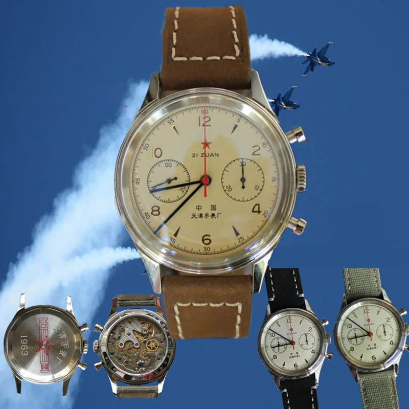 1963 Pilot\'s Watch Chronograph Seagull ST1901 Hand Mechanical Movement Air Force Reloj Hombre leather casual