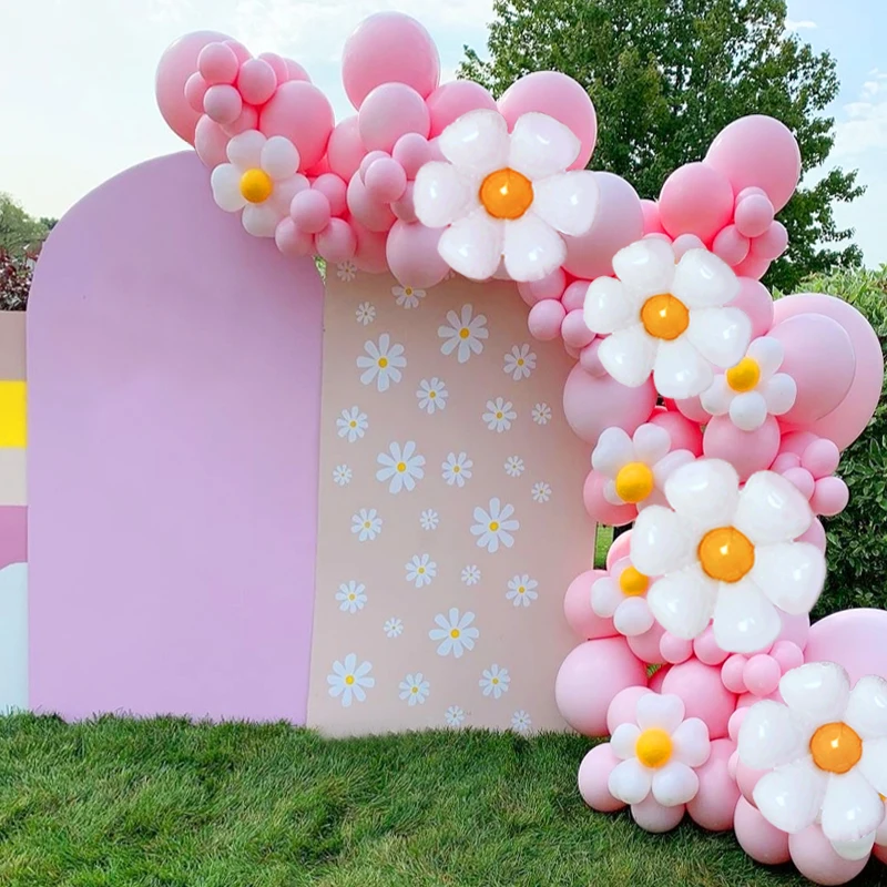1 zestaw różowy biały balon girlanda zestaw łuku stokrotka aluminiowa forma balon dziewczyna księżniczka urodziny dekoracja na przyjęcie ślubne Baby Shower