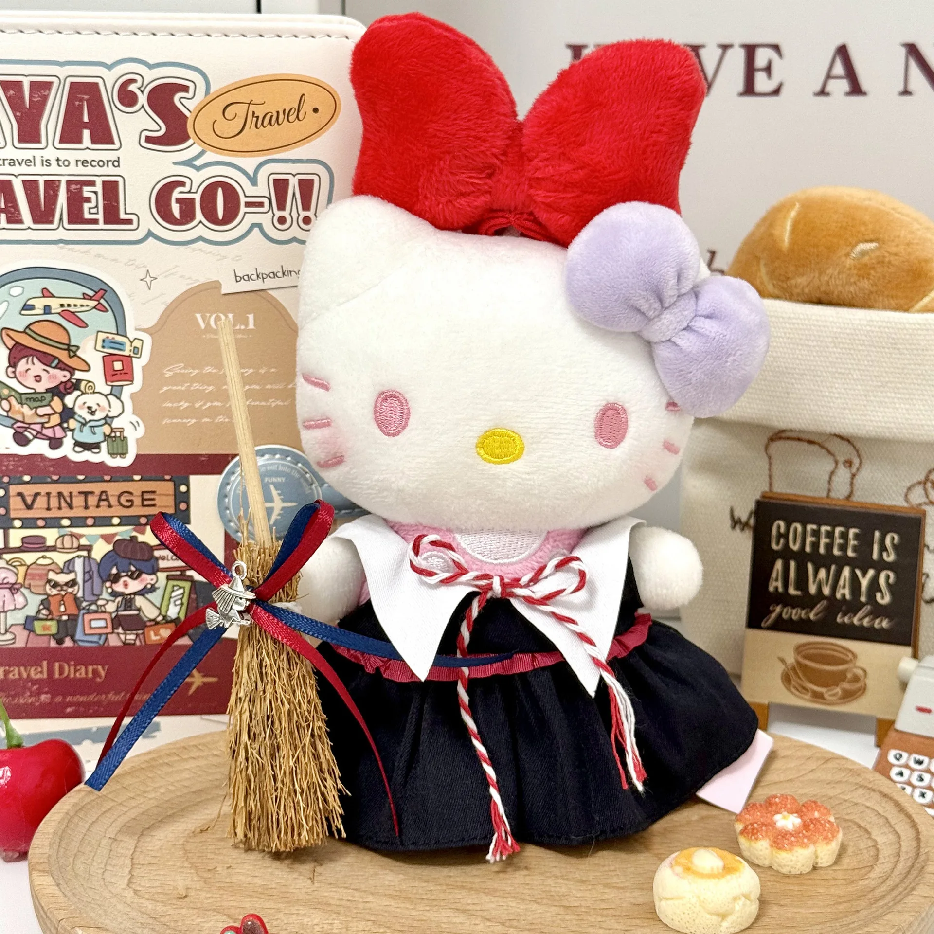 

Hello Kittys Takes Broom Kawaii Plush Doll Girl Bag Pendant Cute Cartoon Bow Toy Keychain Decorate Childrens Gift
