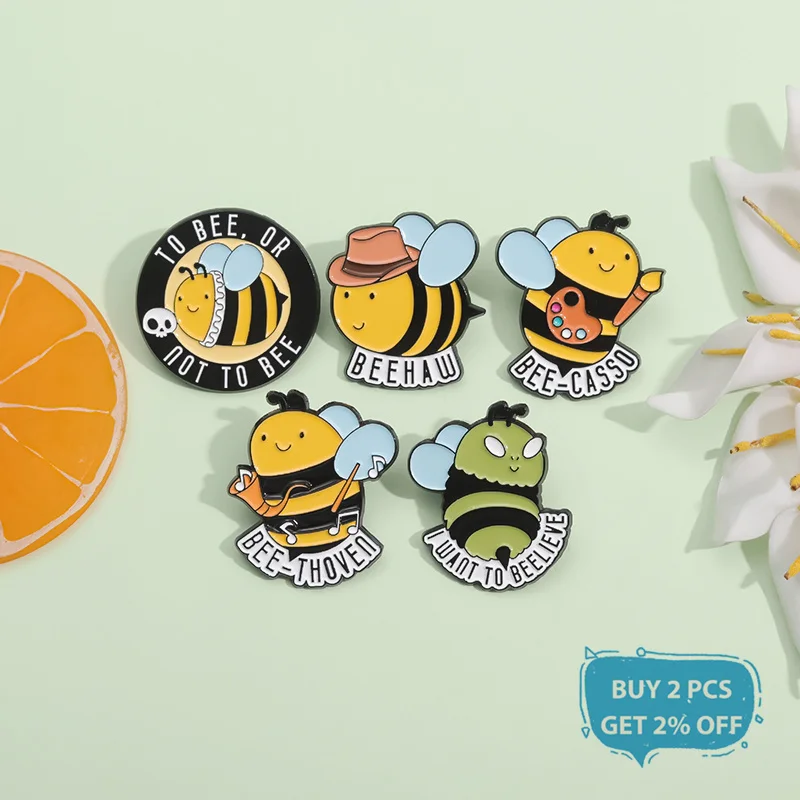 Cute Bee Insect Enamel Pins I Want To Beelieve To Bee Or Not To Bee Metal Animal Brooches Lapel Badge Jewelry Gift For Friends