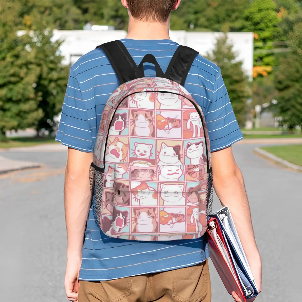 Adorable Cat Pink Grid Pattern Backpack Student BookBag Kids School Bag Laptop Shoulder Bags for Boys Girls