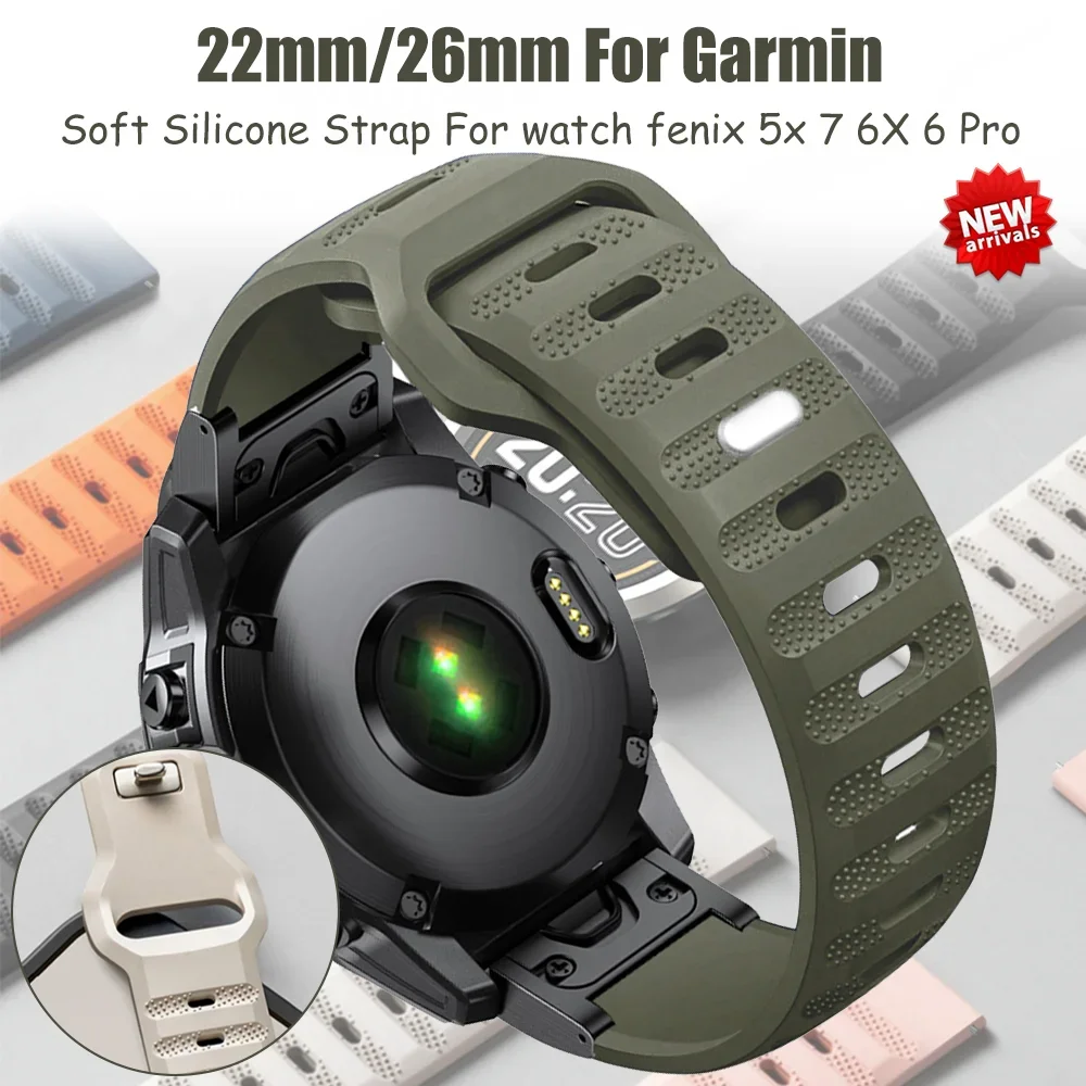 22mm 26mm Quick Fit Silicone Strap For Garmin Fenix 8 51mm 47mm/Fenix E/Fenix 5X 6X 7 7X Pro 6X GPS Forerunner 965 955 945 935