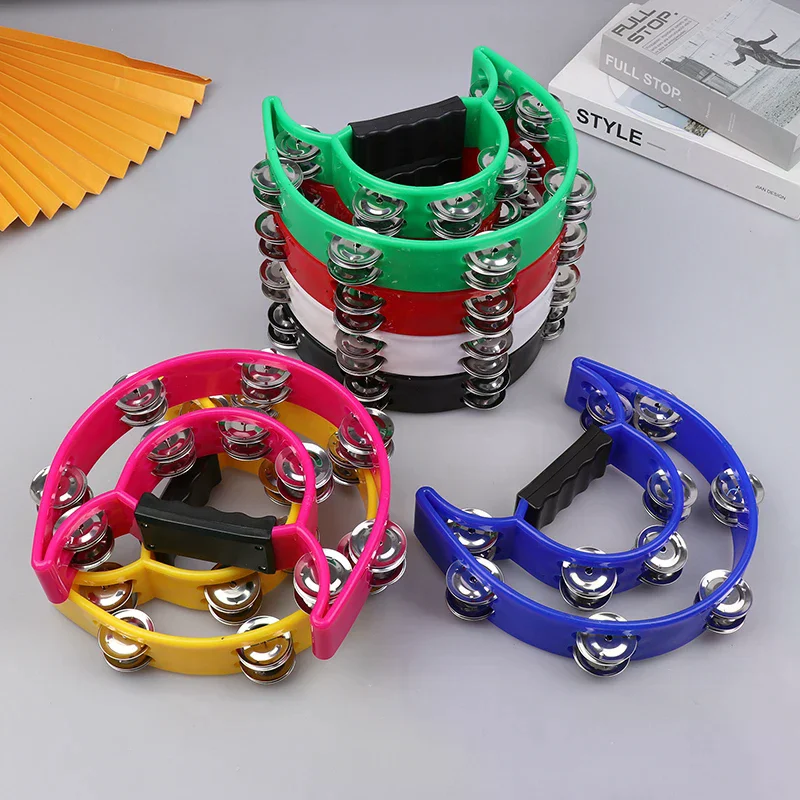 Campana a mano Doppia fila Sonaglio Orff Tamburello Doppio strato Campana a mano Tamburo Strumento a percussione Maniglia Jingle Bell Giocattolo educativo