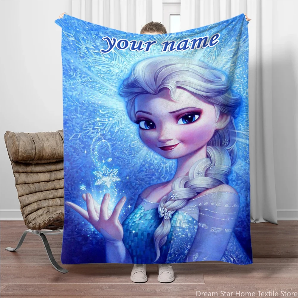 Customized Name Personalized Blanket, Disney Cartoon Frozen Princess Elsa Adult Children Warm Blankets and Comfortable Blanket