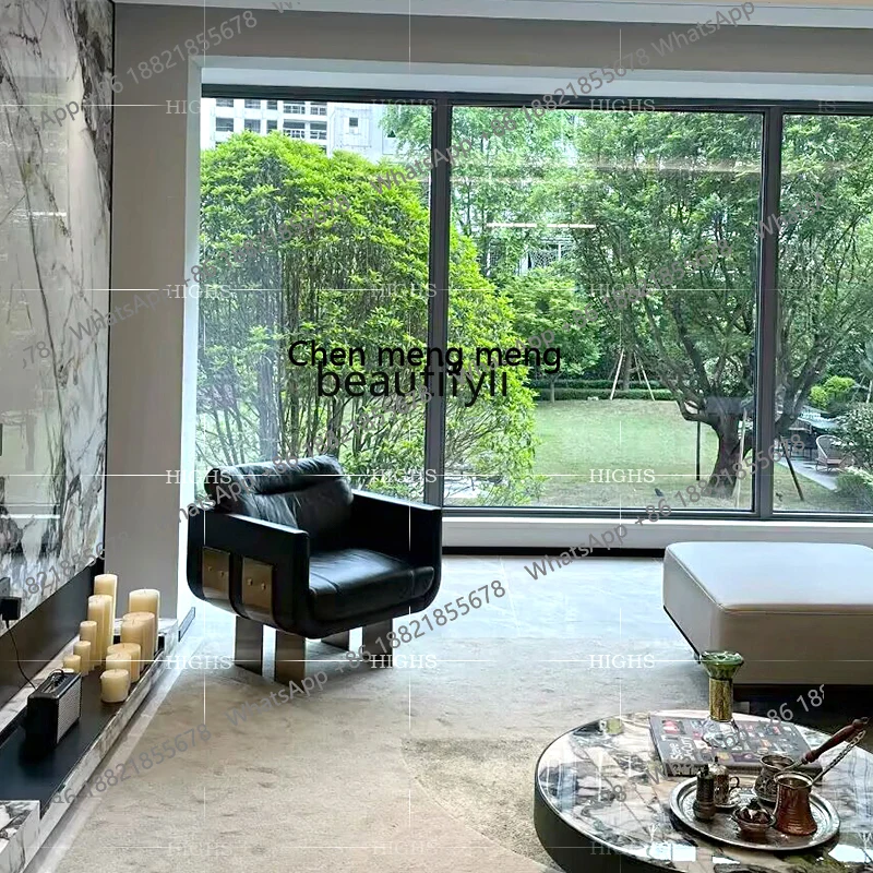 Итальянский легкий роскошный стул для отдыха, высококачественный кожаный диван из нержавеющей стали, кресло для виллы, роскошный дизайнерский стул для гостиной, один стул H