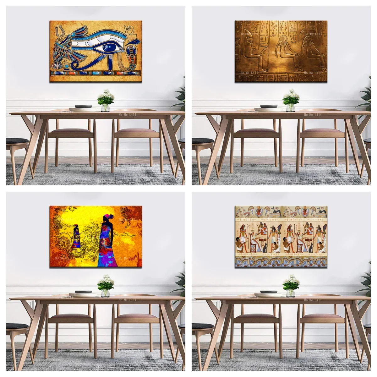 Ancient Egyptian Hieroglyphics And African Ethnic Motifs The Language Of The Last Pharaoh Canvas Wall Art For Livingroom Decor