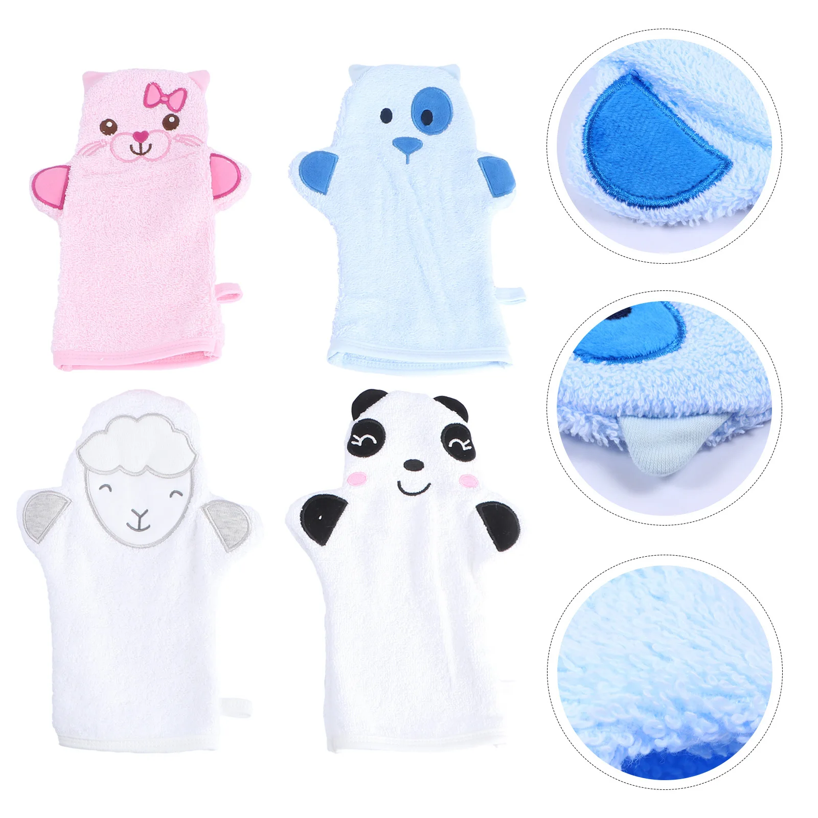 

4Pcs Bath Mitt Cartoon Cotton Washcloths Soft Gentle Scrubbing Gloves Bathing Supplies Bath Mitt