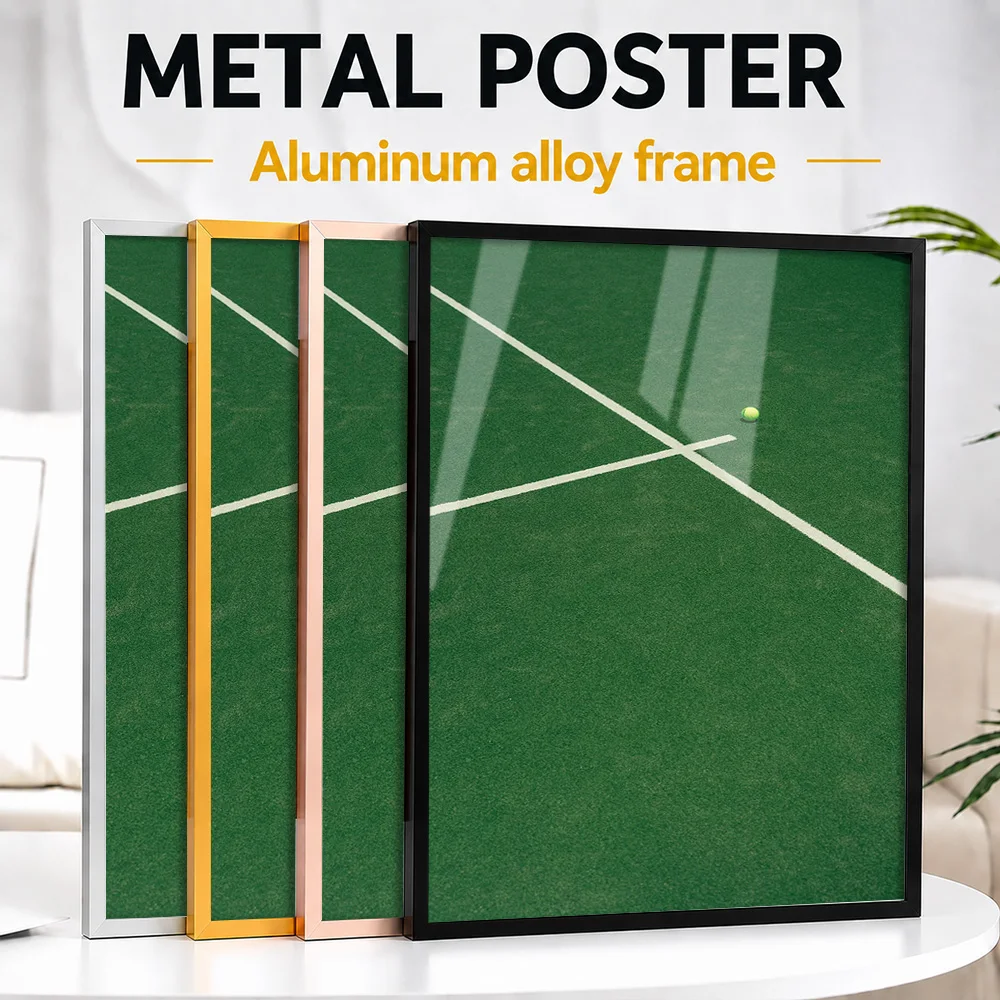 Tennis Court With Ball Framed Metal Poster Personalized Photo Minimalist Sport Style Wall Art For Clubhouse Special Coach Gift
