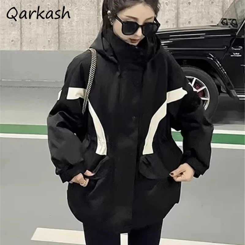 

Jackets Women Outdoor Sports Waterproof Windproof Loose Oversized Long Sleeve Contrast Color Chic Streetwear New Hooded Tops