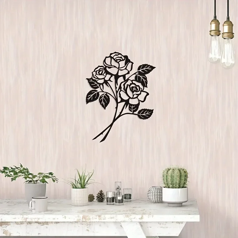 

HELLOYOUNG TV Background Home Decoration Metal Wall Mounted Decoration Art Rose Flower Silhouette Wall Decor Living Room Bedroom