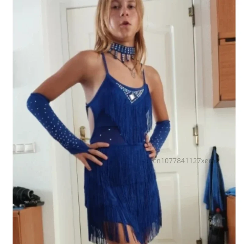 子供用ラテンダンス衣装 タッセル スパークリングダイヤモンド コンペティション 女性と子供用ダンス練習パフォーマンス衣装