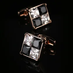 High Quality Mens Luxury Black White Crystal Cufflinks Suit Shirt High Quality Cuff Wedding Groom Gift Jewelry Father Accessorie