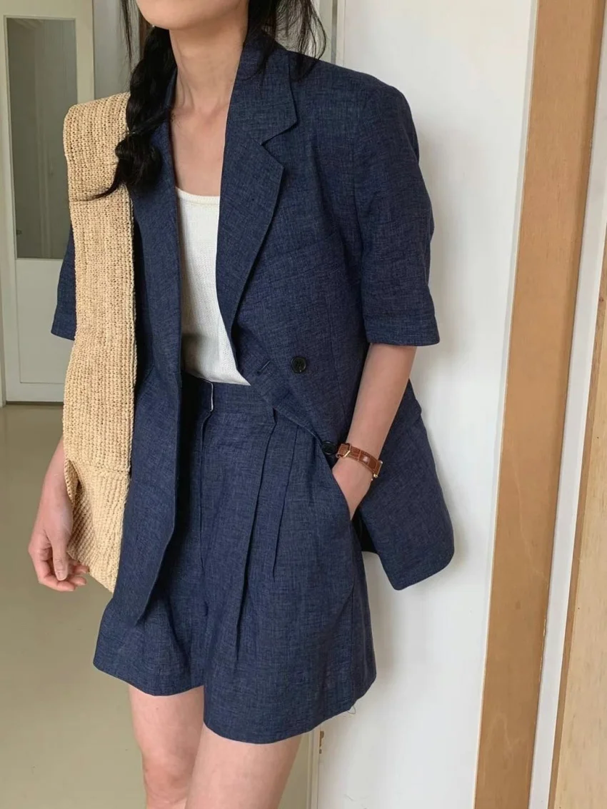 Alien Kitty Summer Work Wear Women Two Pieces Suits New 2025 Gentle Office Lady Half Sleeve Blazers Wide Leg Shorts Sets