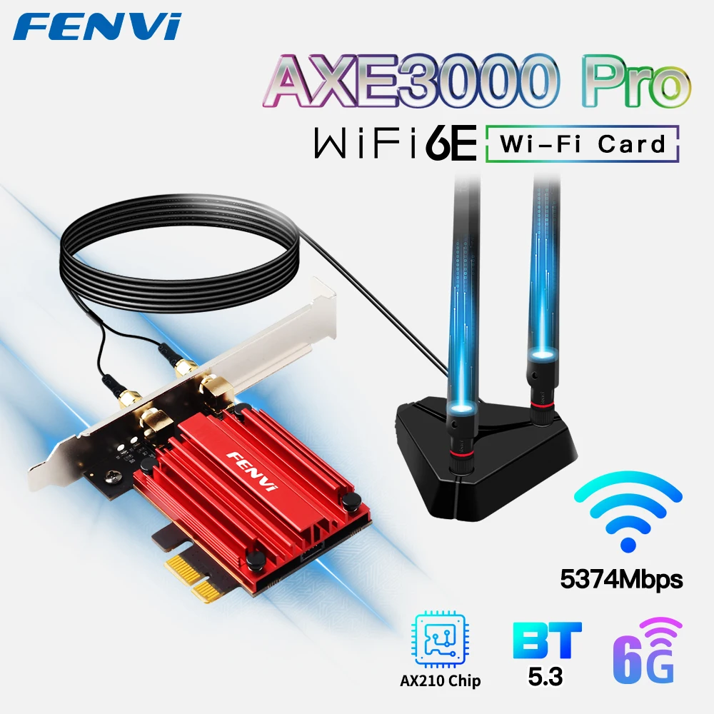 FENVI WiFi Adapter WiFi 6E AX210 5374Mbps Tri Band 2.4G/5G/6Ghz Blue-tooth 5.3 802.11AX Game Red Wireless Network Card Win10/11