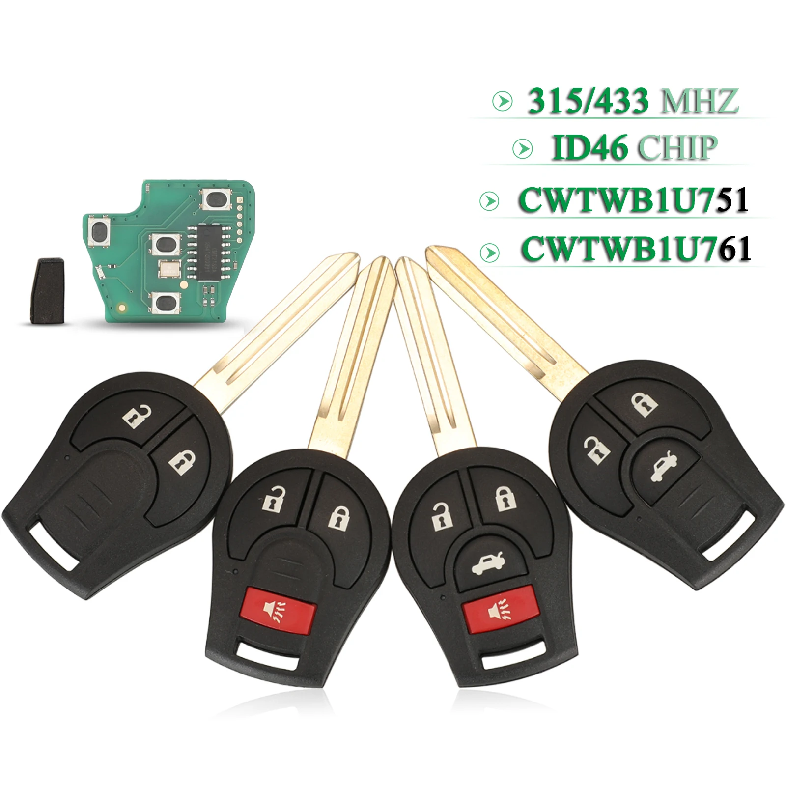 

jingyuqin 2/3/4 Buttons For Nissan Rouge Armada Maxima Sentra Remote Car Key ID46 Chip 315/433Mhz CWTWB1U751 / CWTWB1U761 Fob