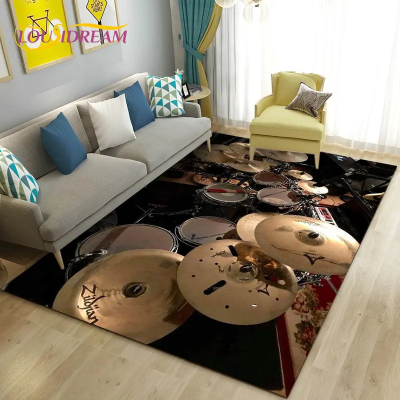 Drum Kit Music Instruments Area Rug Large,Carpet Rug for Living Room Bedroom Sofa Doormat Kitchen Decor,Kid Non-slip Floor Mat