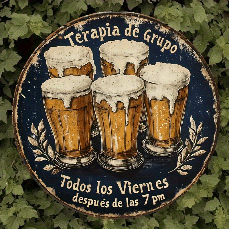 لوحة فنية جدارية من الألومنيوم على شكل بيرة إسبانية عتيقة مقاس 8 بوصات - ديكور بار ريفي مع نص إسباني وتصميم كوب بيرة، لا حاجة إلى بطاريات، #5