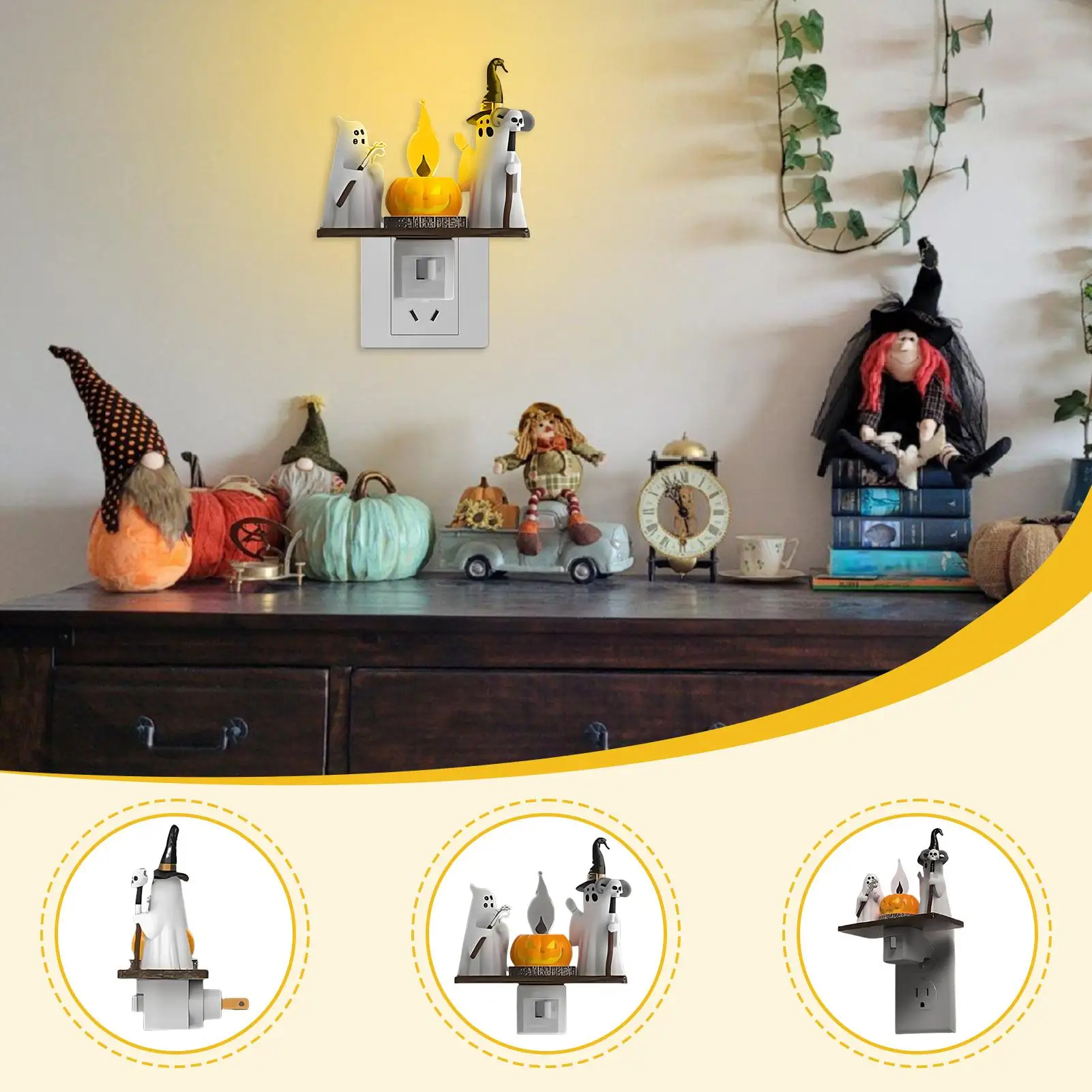 ハロウィンゴーストキャンプファイヤー常夜灯ゴーストキャンプファイヤーちらつき夜の光プラグイン樹脂 LED 火燵ランプ装飾品