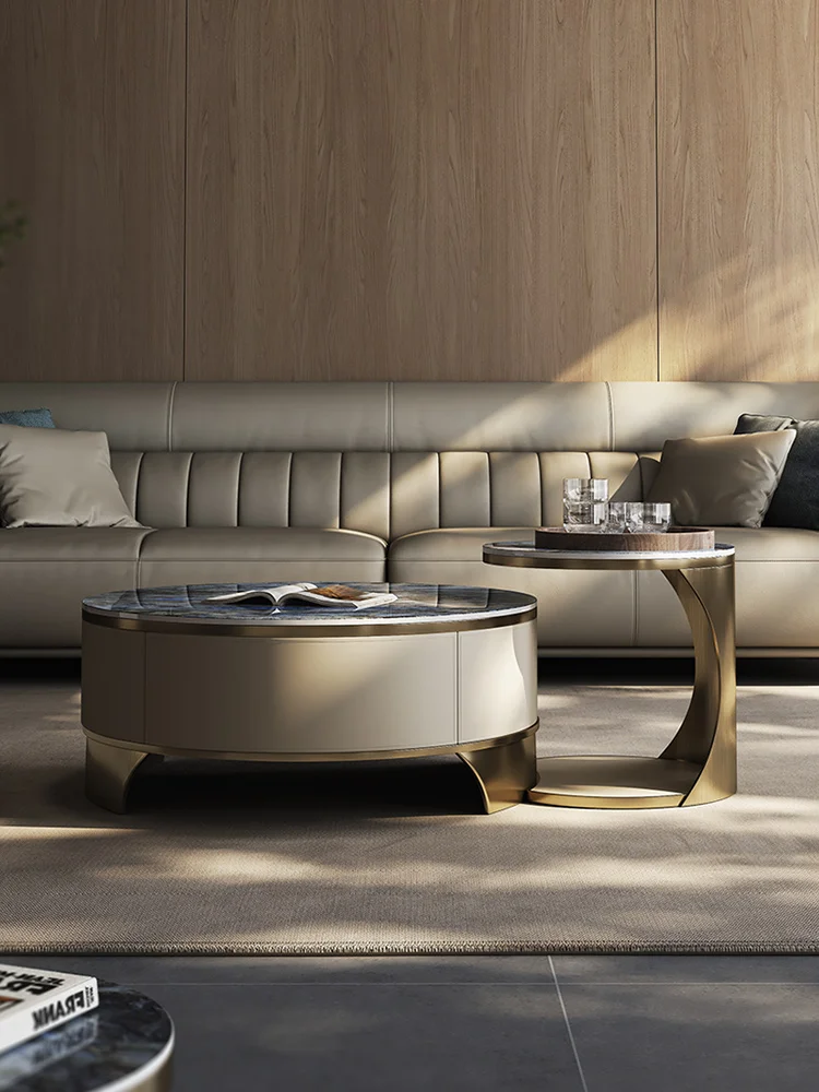 Rock slab round coffee table living room home high-end atmosphere light luxury modern simple TV cabinet combination
