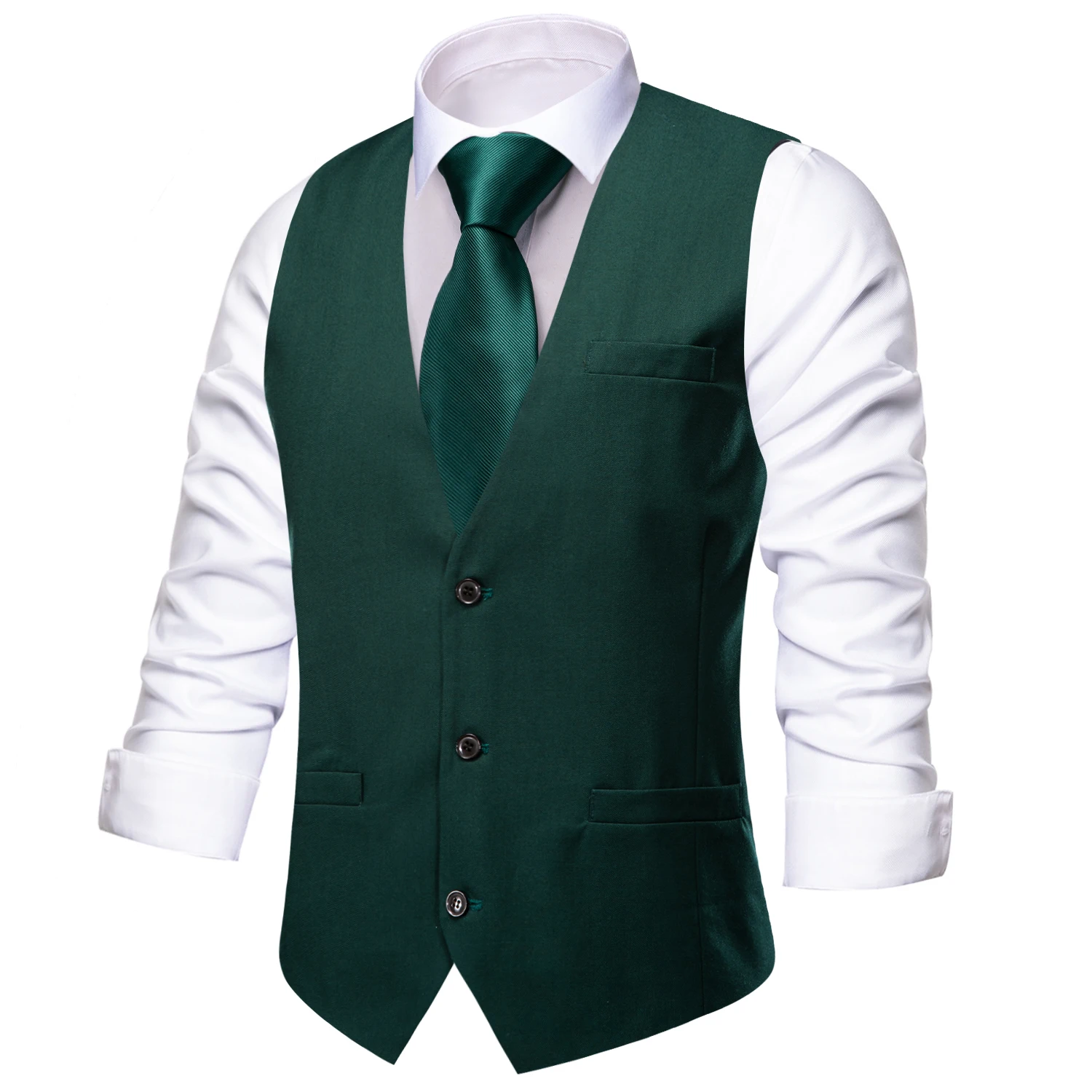 Hi-Tie Solid Men Silk Vest Classic Dark Green Slim gilet Neck Tie Hanky gemelli set per regali firmati per feste di matrimonio maschili