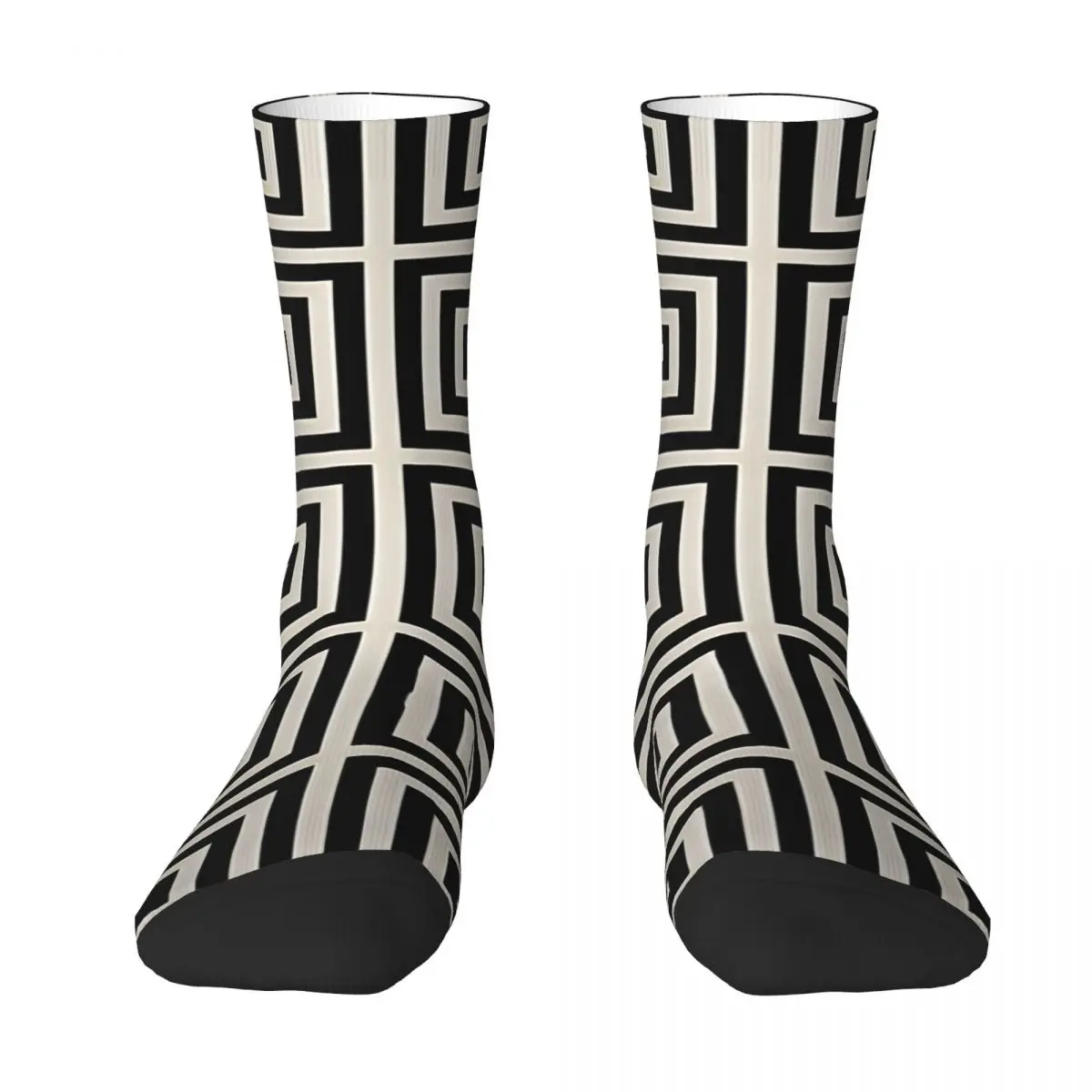 Greek Keys Pattern Black And Linen White Socks Sock Funny Men's Socks Sports Crazy Sock Gift Printed