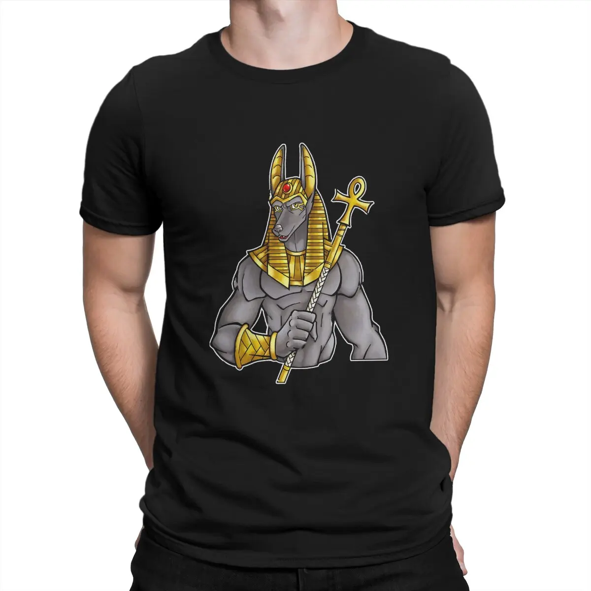 Anubis Egyptian God Men T Shirts Yu Gi Oh Duel Monsters Cards Vintage Tees Short Sleeve Round Collar T-Shirt Graphic Clothes