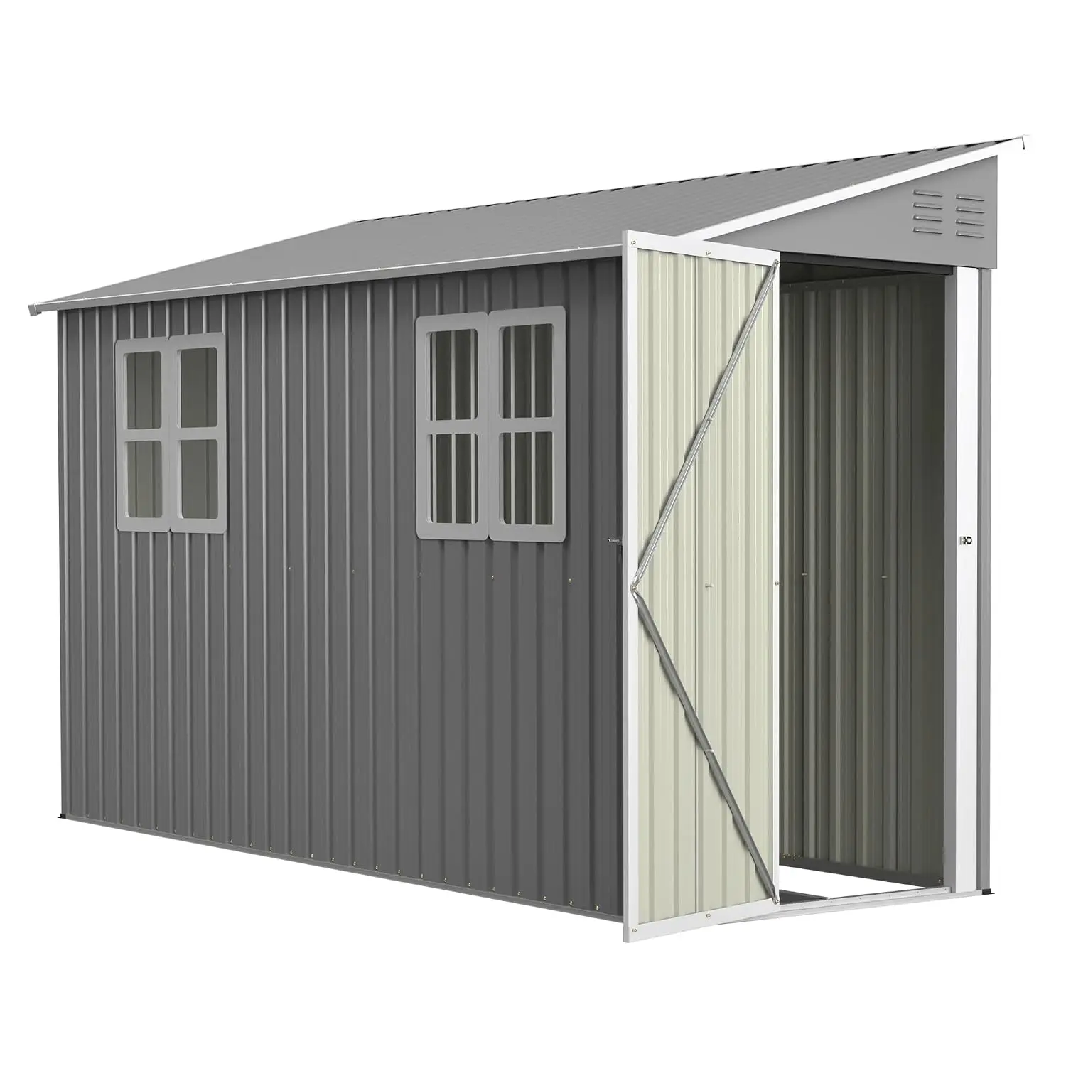 4x10FT Lean to Shed with Floor Frame & Windows, Metal Outdoor Storage Shed, Large Tool Shed for Garden Backyard Patio, Custom