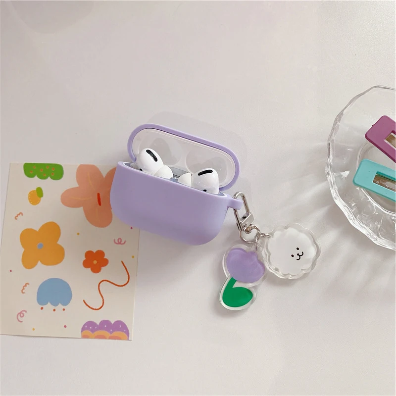 Fundas para airpods 3 caso bonito coreano flor urso pingente keyring fone de ouvido caso para airpods pro 2 silicone capa