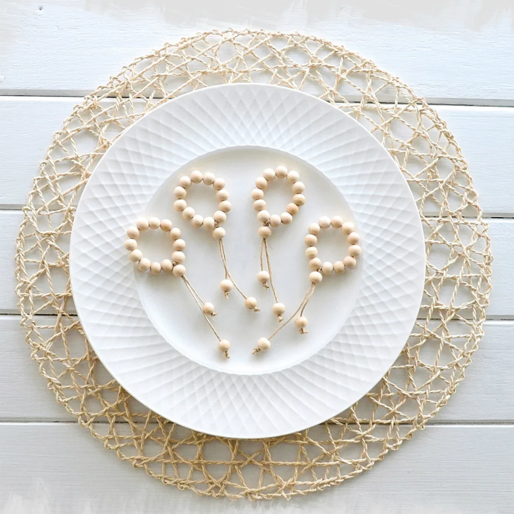 

12 Pcs Natural Wooden Bead Napkin Rings Weddings Home Decor Table Dining Napkin Cloth Decoration (Beige)