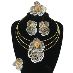 Latest Brazilian Simple Style African Bride Light Weight Gold Color Necklace Latest Luxury Jewelry Set For Women Party FHK19308
